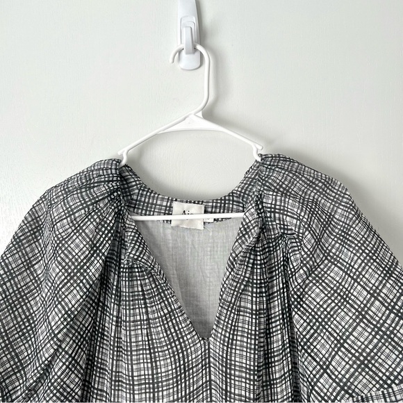 AJE Memento Puff Sleeve Plaid Check Voile Mini Dress in Gray Multi Sz 4 US - Picture 6 of 10